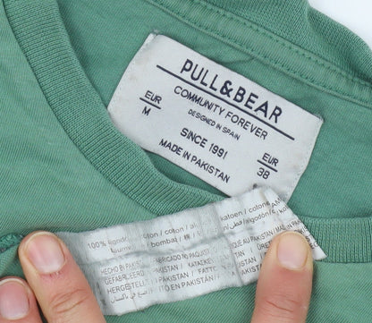 Pull & Bear Men's Green Size 10 Crew Neck T-Shirt