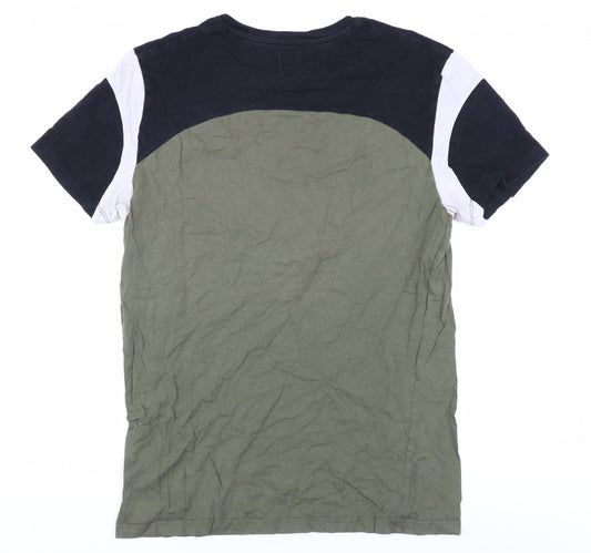 Jack Wills Men's Green Crew Neck Colourblock T-Shirt M