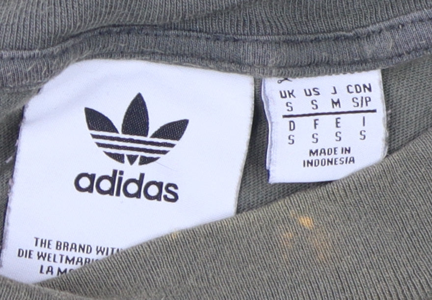 Adidas Men's Green T-Shirt - Small, Crew Neck, Logo