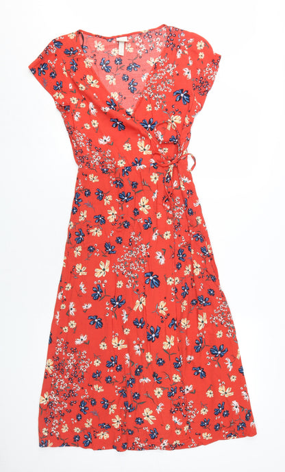 H&M Women's Red Floral Wrap Dress Size 6
