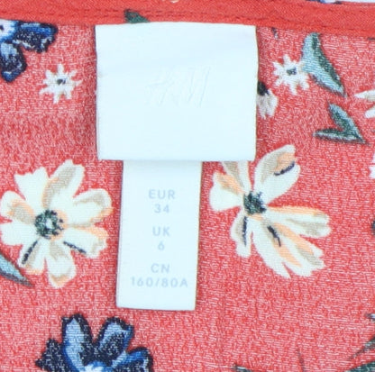 H&M Women's Red Floral Wrap Dress Size 6