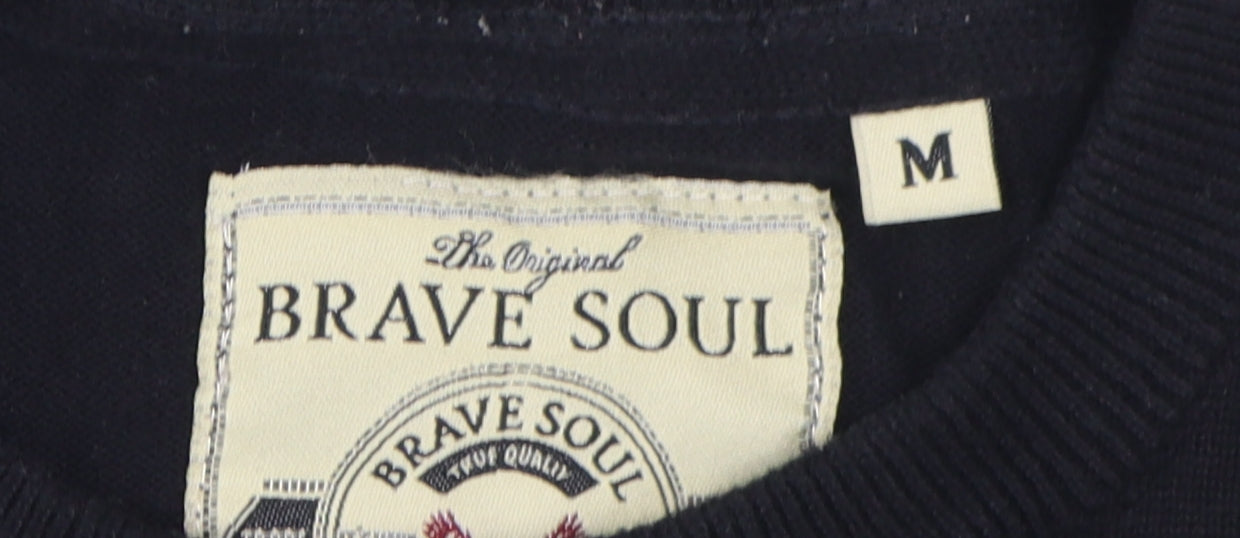 Brave Soul Men's Black Cotton Pullover Jumper M