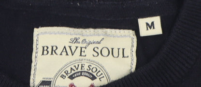 Brave Soul Men's Black Cotton Pullover Jumper M
