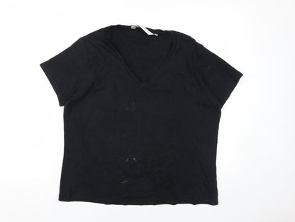 EWM Women's Black V-Neck T-Shirt - L - 100% Cotton