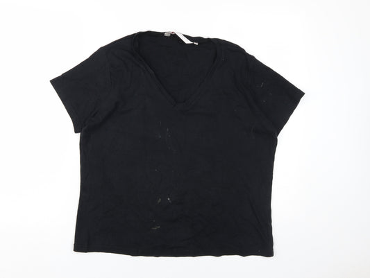 EWM Women's Black V-Neck T-Shirt - L - 100% Cotton