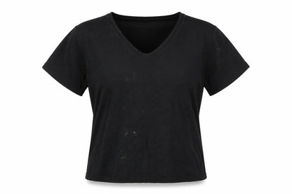 EWM Women's Black V-Neck T-Shirt - L - 100% Cotton