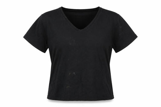 EWM Women's Black V-Neck T-Shirt - L - 100% Cotton