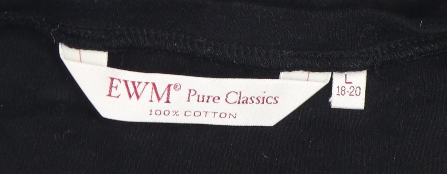 EWM Women's Black V-Neck T-Shirt - L - 100% Cotton