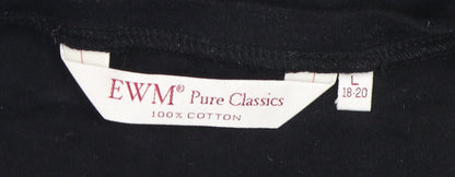 EWM Women's Black V-Neck T-Shirt - L - 100% Cotton