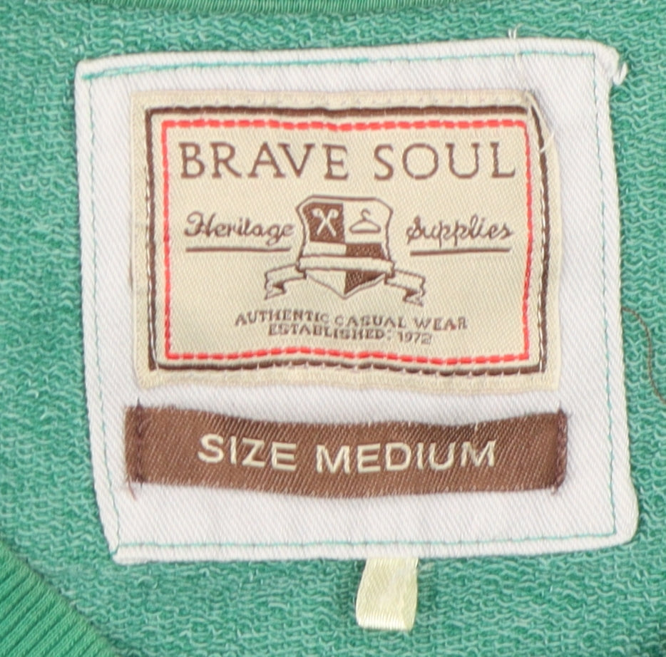 Mens UK Size M Brave Soul Green Pullover Sweatshirt