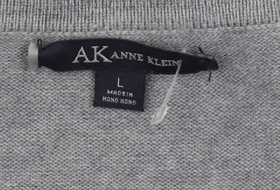 Anne Klein Grey Women's L Cardigan, V-Neck, Button Accent