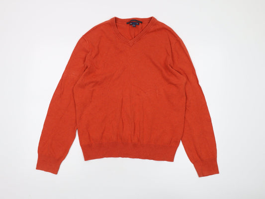 Gap Men's Orange Cotton V-Neck Pullover Jumper M