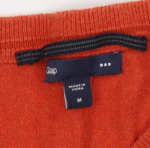 Gap Men's Orange Cotton V-Neck Pullover Jumper M