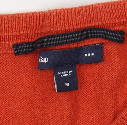 Gap Men's Orange Cotton V-Neck Pullover Jumper M