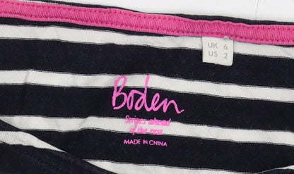 Boden Women’s Black Striped Cotton T-Shirt, Size 6