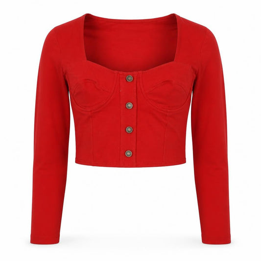 Blue Star Women's Red Cropped Blouse, Size 12, Stylish Design