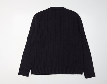Thomas Nash Men's Black Cable-Knit Pullover Jumper M