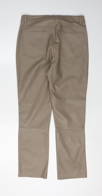 Womens UK Size 14 H&M Regular Fit Straight Beige Trousers