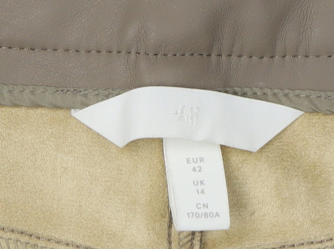 Womens UK Size 14 H&M Regular Fit Straight Beige Trousers