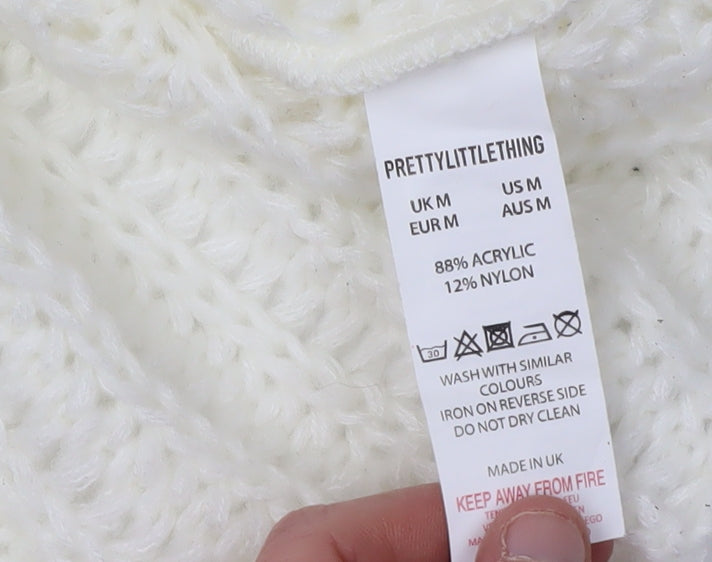 Womens UK Size M PRETTYLITTLETHING White Pullover Jumper