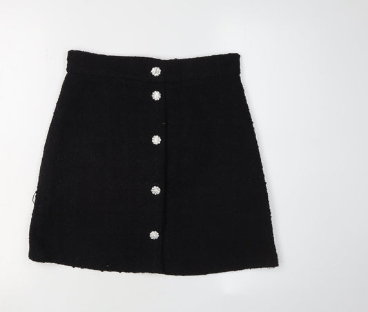 H&M Women's Black Buttoned Pencil Skirt Size 10
