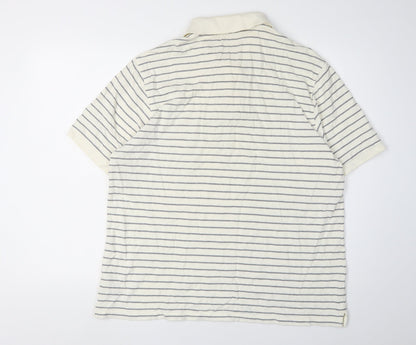 Marks and Spencer Men's White Striped Polo XL