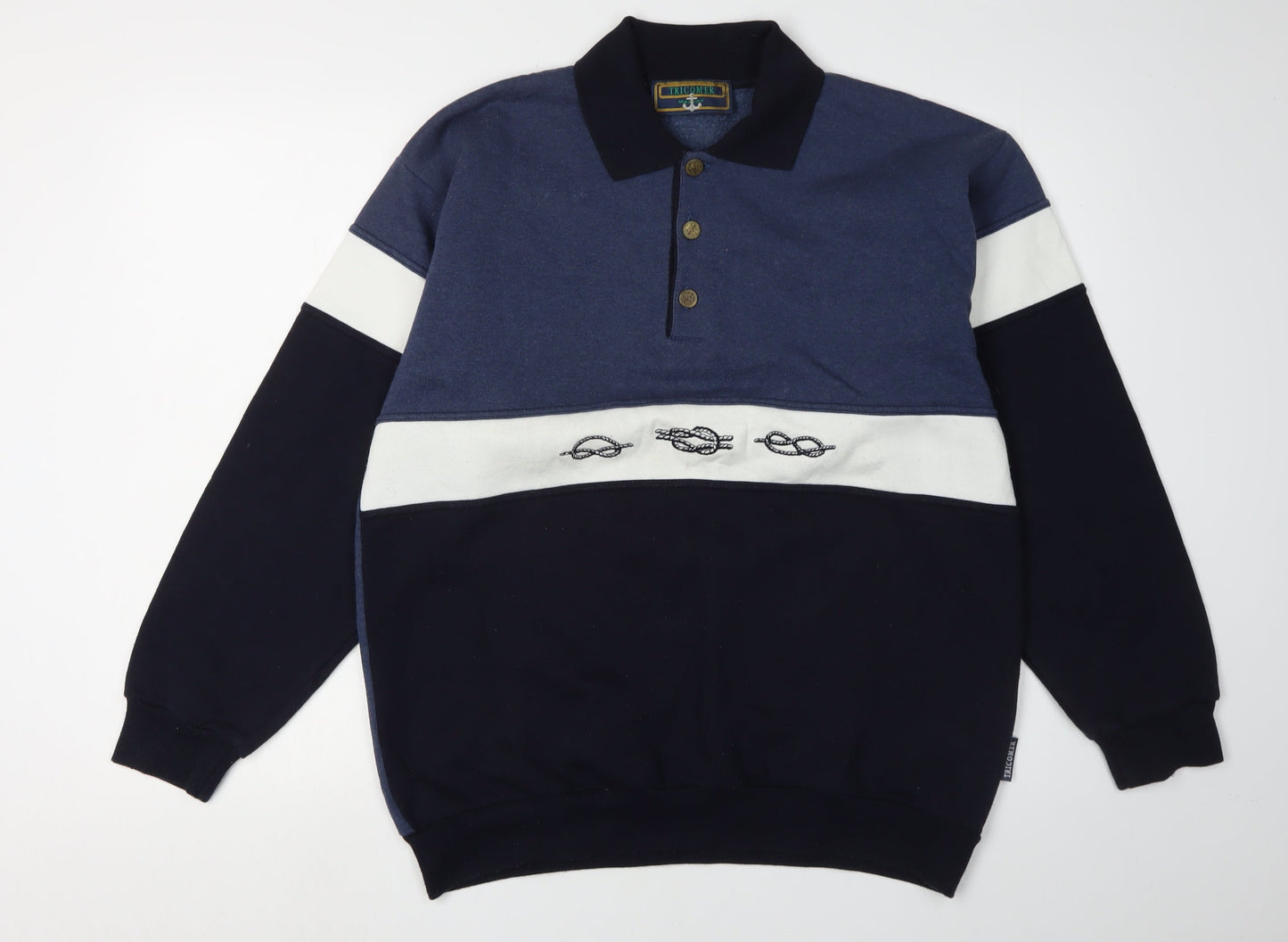 Tricomer Men's Blue Nautical Long Sleeve Polo L
