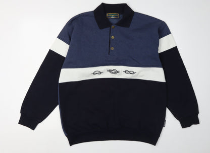 Tricomer Men's Blue Nautical Long Sleeve Polo L