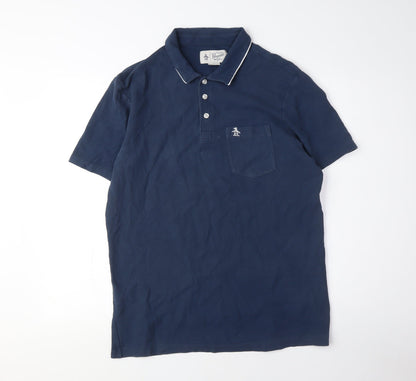 Original Penguin Men Blue Polo Shirt, Short Sleeve, Size L