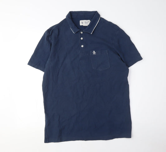 Original Penguin Men Blue Polo Shirt, Short Sleeve, Size L