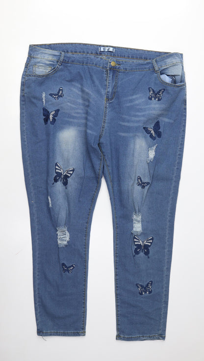 Rosegal Women's Blue Embroidered Skinny Jeans, 2XL