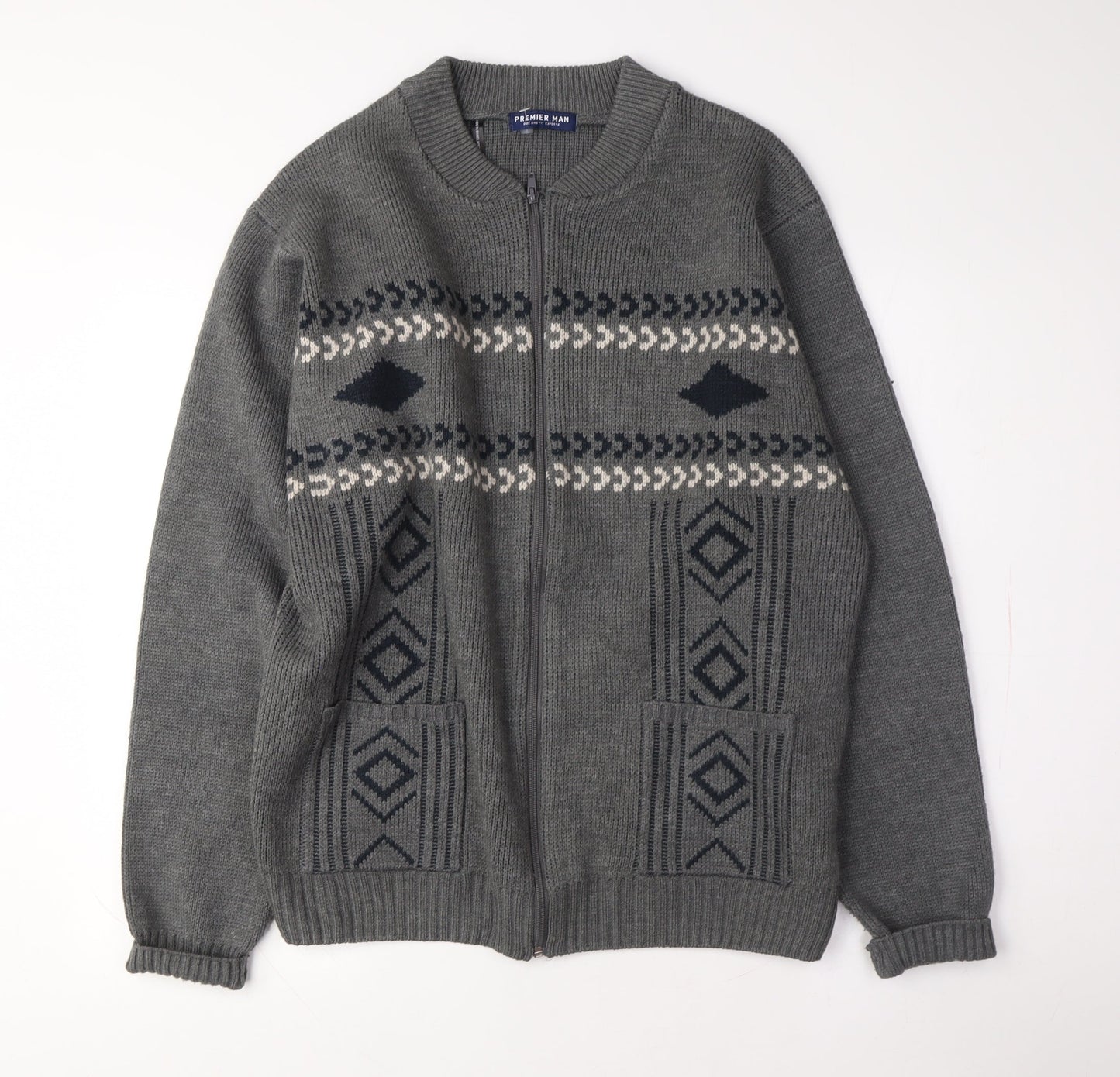 Premier Man Grey Full Zip XL Knit Jumper for Men