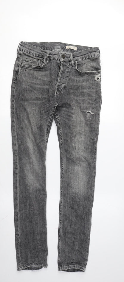 AllSaints Men's Grey Skinny Jeans, Size 28, Distressed