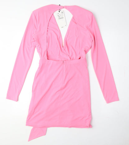 Zara Women’s Pink Bodycon V-Neck Party Dress - S