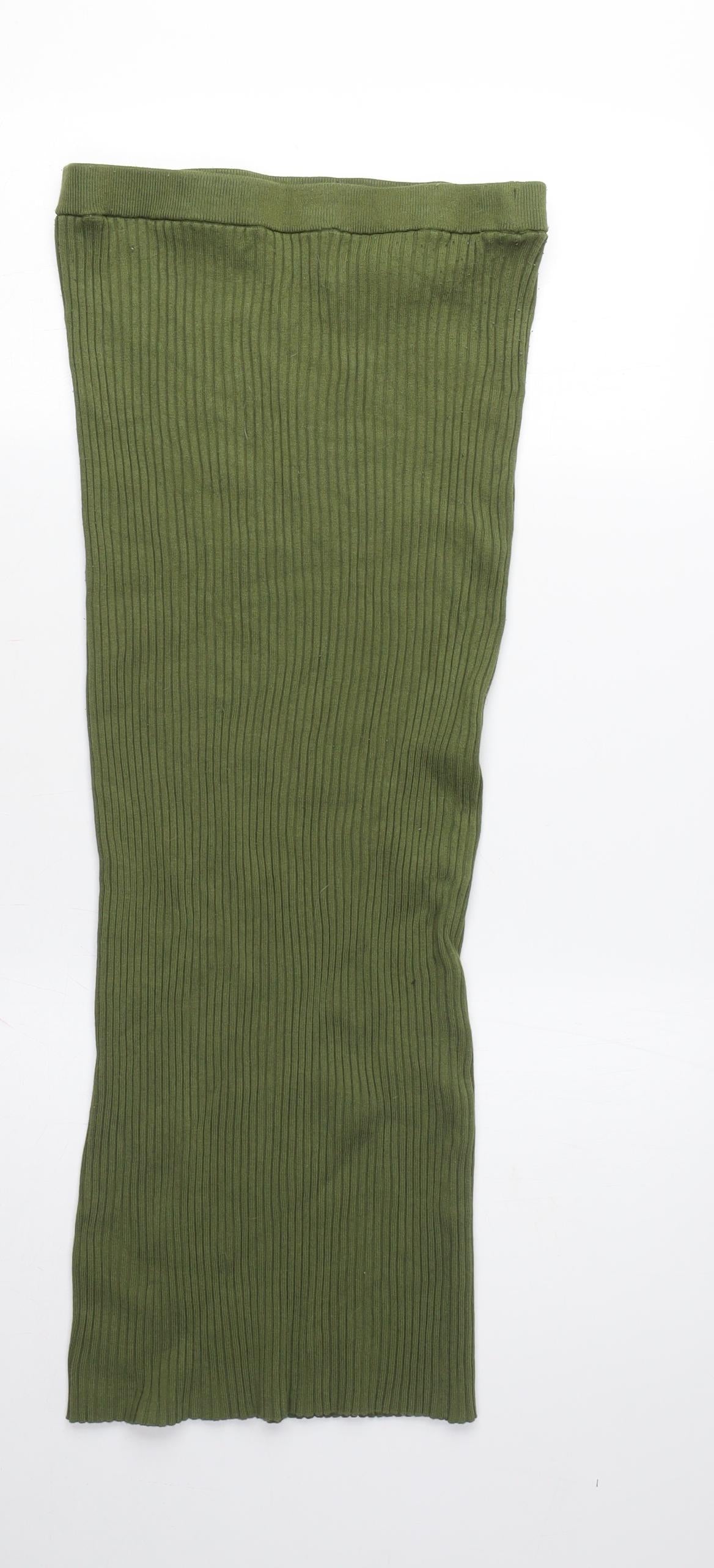 H&M Women's Green Straight Long Skirt, M, Elastic Waist