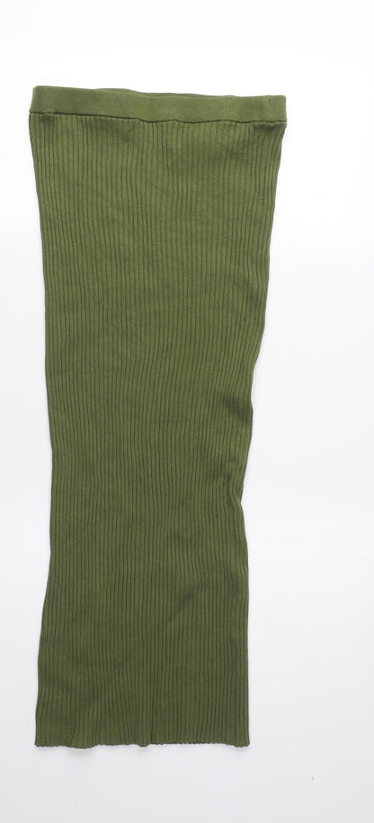 H&M Women's Green Straight Long Skirt, M, Elastic Waist