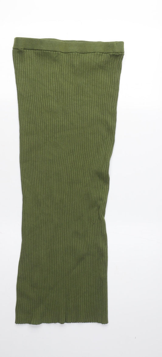 H&M Women's Green Straight Long Skirt, M, Elastic Waist