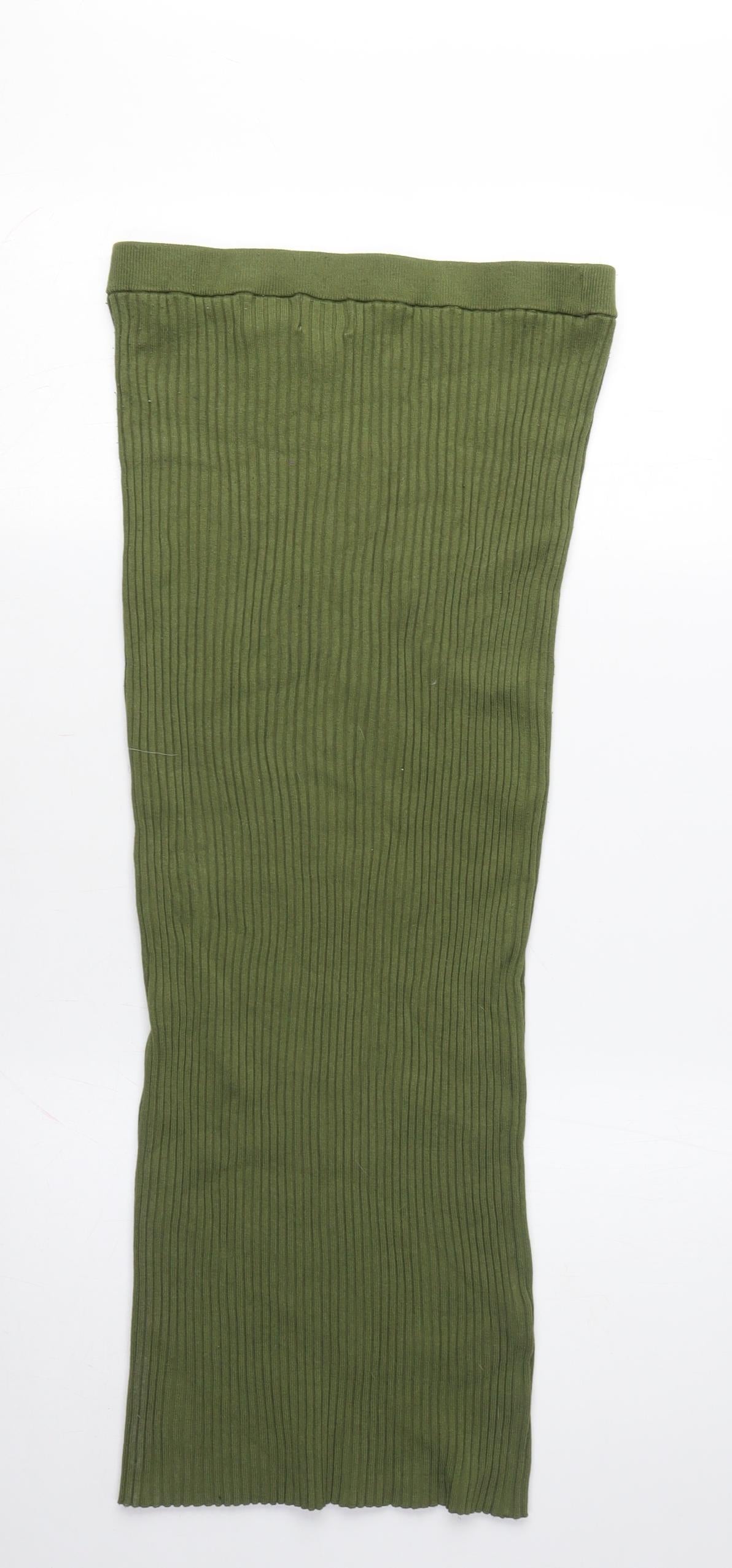 H&M Women's Green Straight Long Skirt, M, Elastic Waist