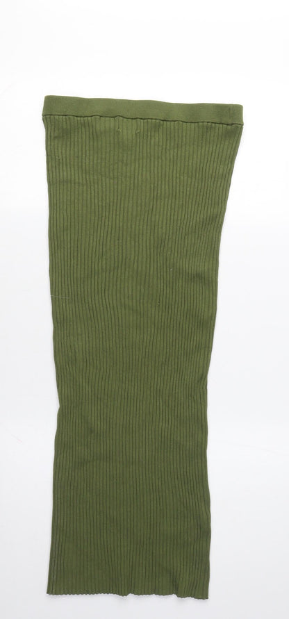 H&M Women's Green Straight Long Skirt, M, Elastic Waist