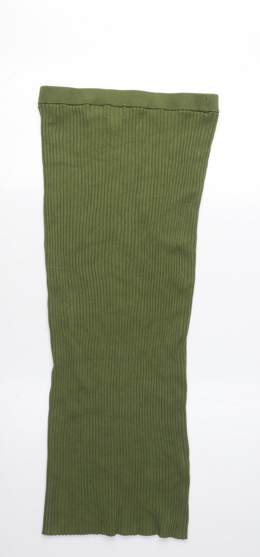 H&M Women's Green Straight Long Skirt, M, Elastic Waist