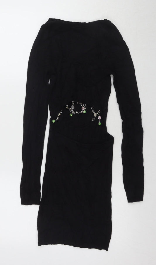 As You Women's Black Long Sleeve Beaded Dress Size 8