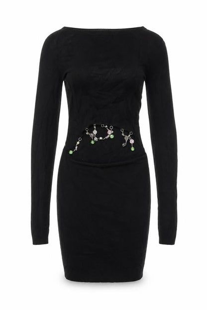 As You Women's Black Long Sleeve Beaded Dress Size 8