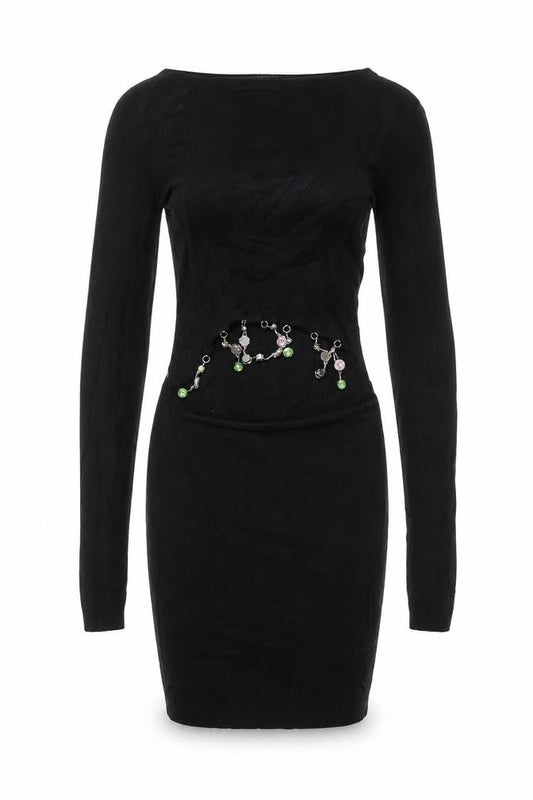 As You Women's Black Long Sleeve Beaded Dress Size 8