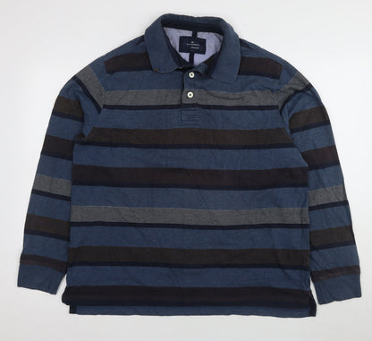 Marks and Spencer Men's Blue Striped Polo, Size L