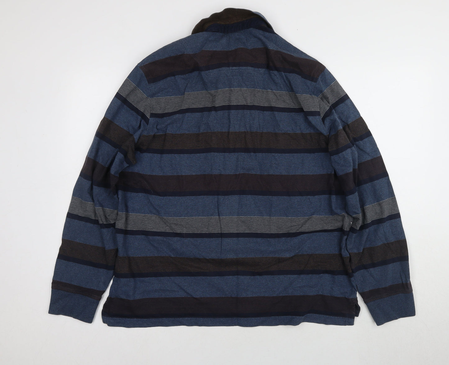 Marks and Spencer Men's Blue Striped Polo, Size L