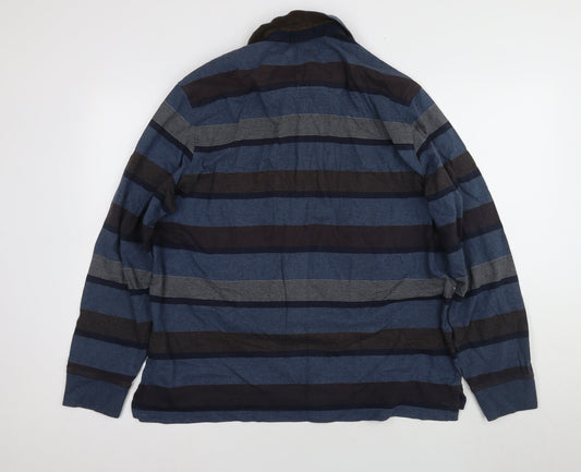 Marks and Spencer Men's Blue Striped Polo, Size L