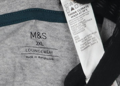 Marks and Spencer Men's Grey Henley 2XL T-Shirt, Casual Style