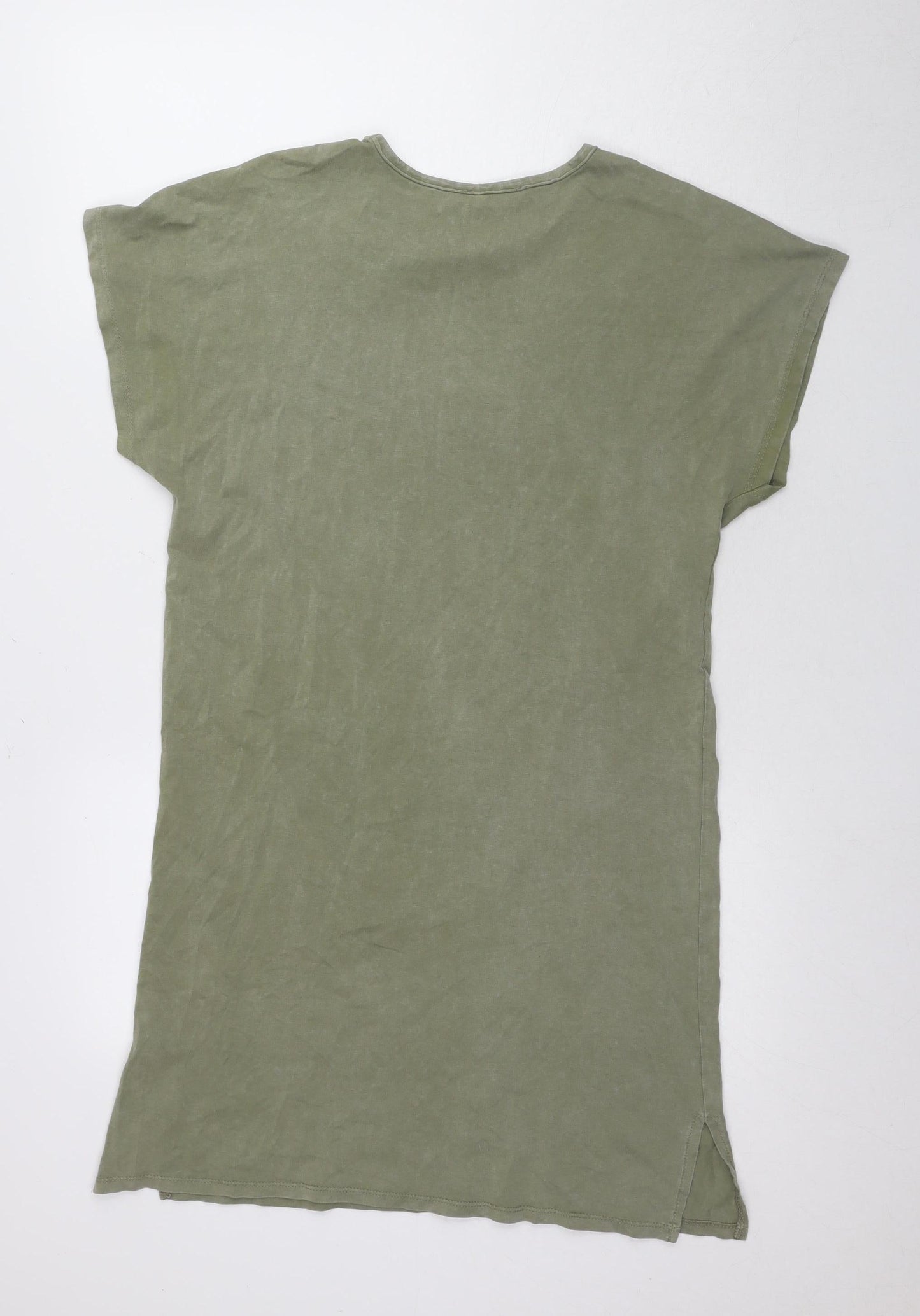 Bershka Women Green S Basic Crew Neck Studded Tee