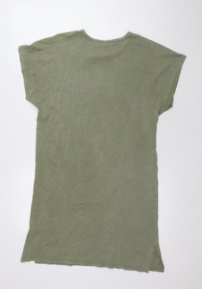 Bershka Women Green S Basic Crew Neck Studded Tee
