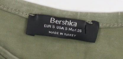 Bershka Women Green S Basic Crew Neck Studded Tee